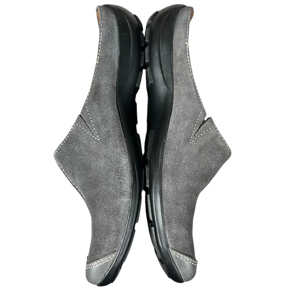 NATURAL SOUL by NATURALIZER Grey Suede Leather Mules Flats Slides Bow Accent 6.5 - Picture 4 of 14
